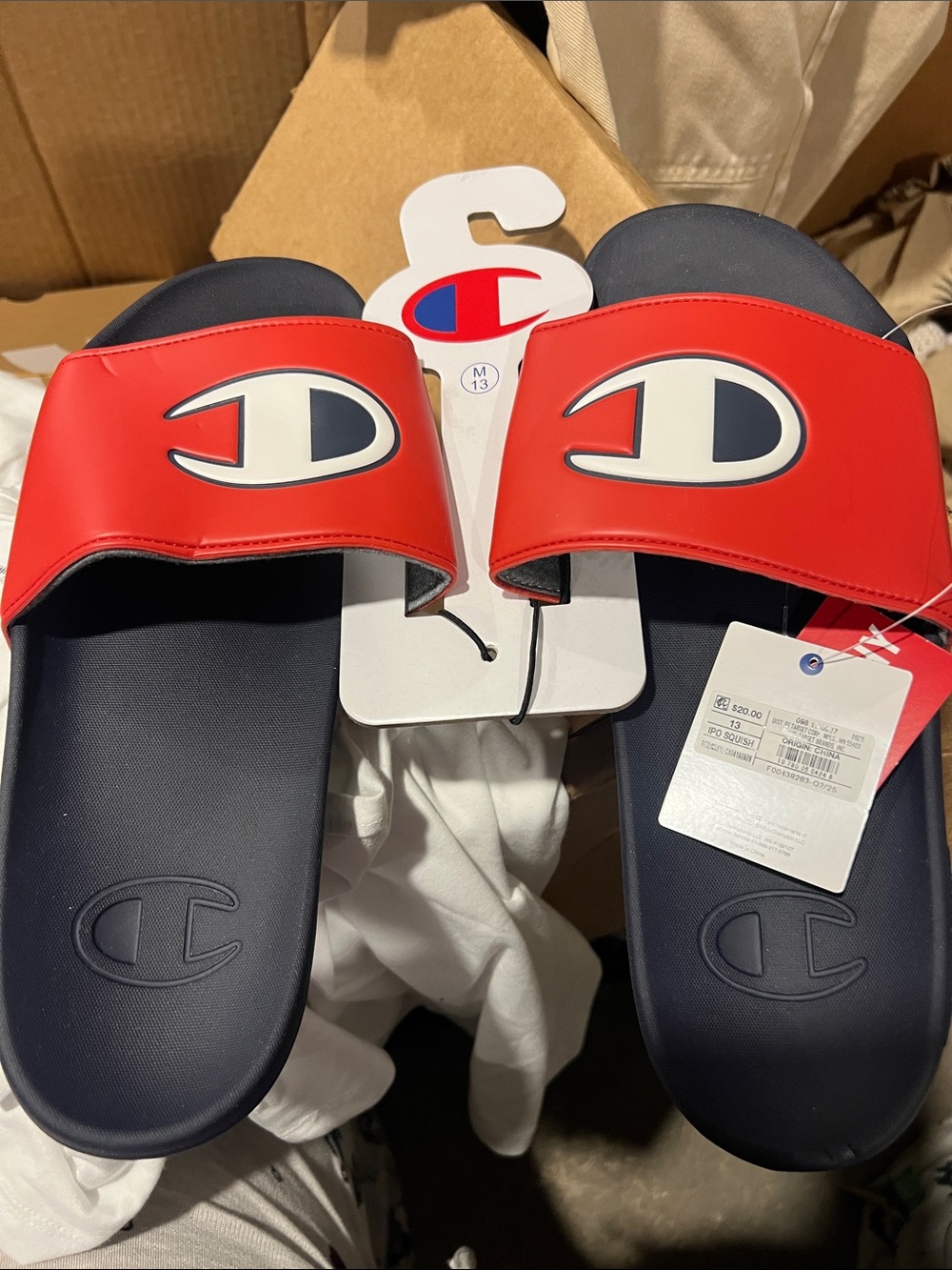 Champion Kids Red and Navy Slide Sandals with Logo